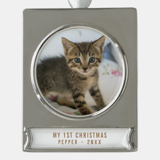 Mein 1. Weihnachtskatzenjammer Foto Keepake Banner-Ornament Silber (Vorderseite)