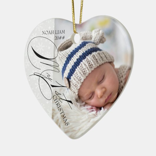 Mein 1. Weihnachtskript-Foto Snowflake Heart Keramik Ornament (Links)