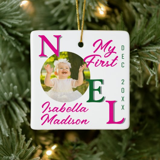 Mein 1. Weihnachtsmädchen Pink Foto Keepake Keramikornament (Baum)