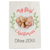 Mein 1. Weihnachtsnachtsname FOTO Wreath Geschenkt Mittlere Geschenktüte (Vorderseite)