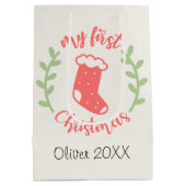 Mein 1. Weihnachtsnachtsname FOTO Wreath Geschenkt Mittlere Geschenktüte (Rückseite)