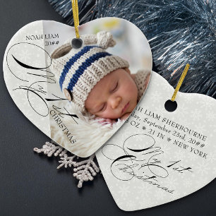 Mein 1. Weihnachtsskript-Foto-Schneeflocken-Herz Keramik Ornament