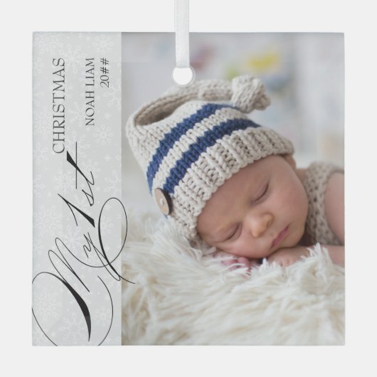 Mein 1. Weihnachtsskript Vertikales Foto Snowflake Ornament Aus Glas (Vorderseite)