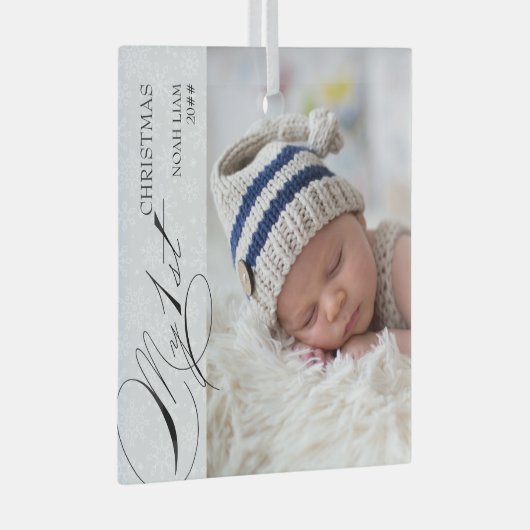 Mein 1. Weihnachtsskript Vertikales Foto Snowflake Ornament Aus Glas (Vorderseite Rechts)