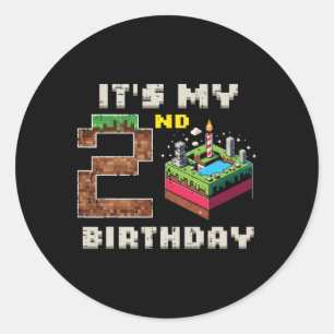 Mein 2. Geburtstag Pixel-Spiel 2 Kuchen Gamer Jung Runder Aufkleber