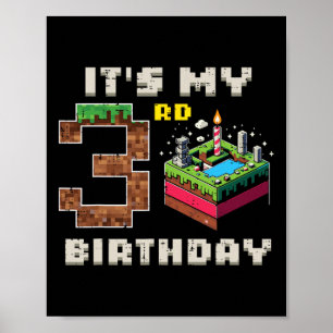 Mein 3. Geburtstag Pixel-Spiel 3 Kuchen Video-Spie Poster