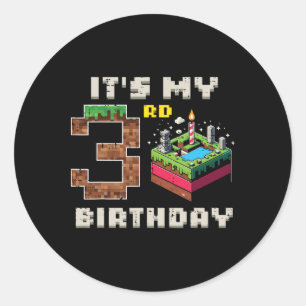 Mein 3. Geburtstag Pixel-Spiel 3 Kuchen Video-Spie Runder Aufkleber