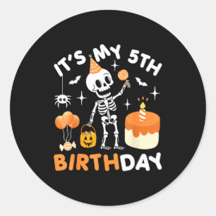 Mein 5. Geburtstag-lustiges Halloween-Skelett 5. G Runder Aufkleber