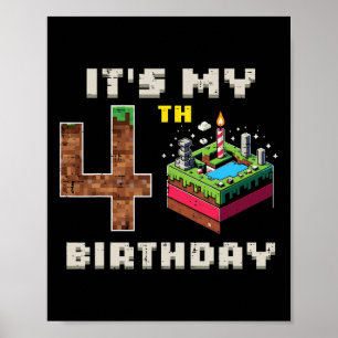 Mein 5. Geburtstag Pixel-Spiel 4 Kuchen Video-Spie Poster
