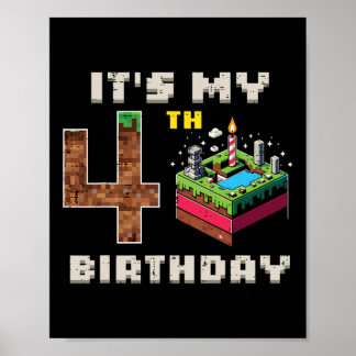 Mein 5. Geburtstag Pixel-Spiel 4 Kuchen Video-Spie Poster