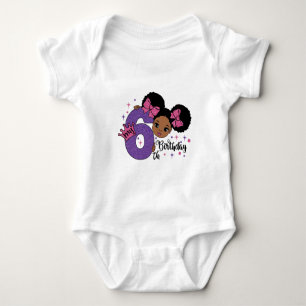 Mein 6. Geburtstagskind Afro Hair Pink Glitzer Bow Baby Strampler