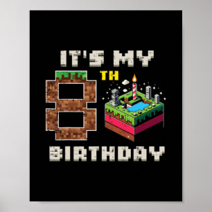 Mein 8. Geburtstag Pixel-Spiel 8 Kuchen-Video-Spie Poster
