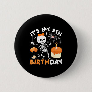 Mein 9. Geburtstag Lustiger Halloween-Skelett 9 Ge Button