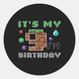 Mein 9. Geburtstag Pixel 9 Gamer Video Gaming Jung Runder Aufkleber