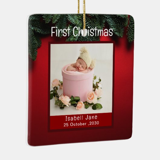 Mein allererstes Foto Personalisierter Weihnachtsn Keramikornament (Rechts)