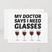 MEIN ARZT SAGT, ICH BRAUCHE GLASSEN ANKÜNDIGUNGSPOSTKARTE (Vorne/Hinten)