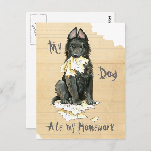 Mein belgischer Schäferhund Ate Meine Hausaufgaben Postkarte (Vorne/Hinten)