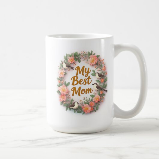 Mein bester Mutter-Blumenkranz mit Vögeln Kaffeetasse (Rechts)