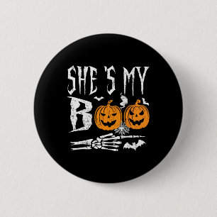Mein Boo Skeleton Hand Pumpkin Halloween Matching Button