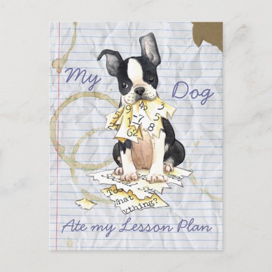 Mein Boston Terrier Ate My Lessingplan Postkarte (Vorderseite)