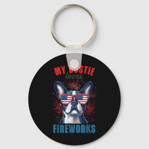 Mein Boston Terrier liebt Feuerwerk 4. Juli Hund Schlüsselanhänger