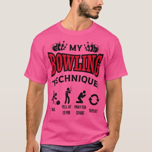 Mein Bowling Technik Bowl Yell bei 10 Button Bowle T-Shirt (Vorderseite)