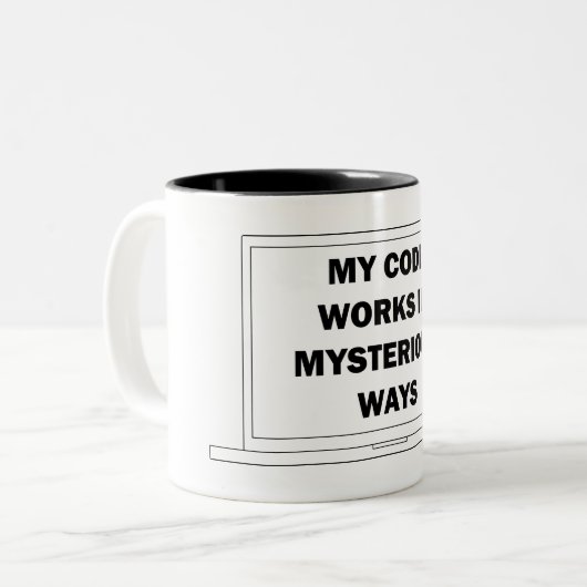 Mein Code funktioniert auf geheimnisvolle Weise Zweifarbige Tasse (Vorderseite Links)