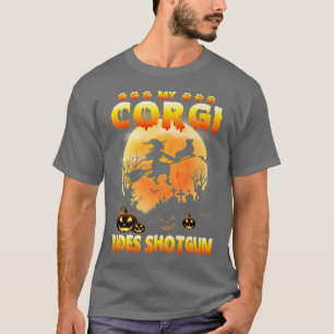 Mein Corgi fährt Shotgun Hexe Fly Broomstick Bat H T-Shirt