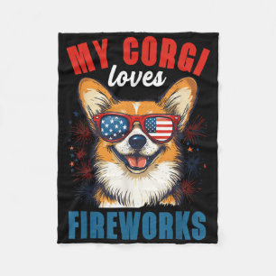 Mein Corgi Lieben Feuerwerk 4. Juli Patriotischer  Fleecedecke
