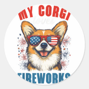 Mein Corgi Lieben Feuerwerk 4. Juli Patriotischer Runder Aufkleber