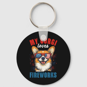 Mein Corgi Lieben Feuerwerk 4. Juli Patriotischer  Schlüsselanhänger