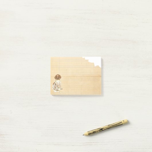 Mein deutscher Kurzzeitpointer hat meinen Lektions Post-it Klebezettel (Auf Schreibtisch)