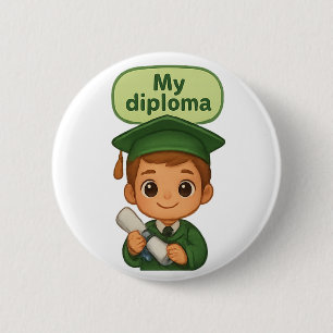 Mein Diplom Green Cap & Gown Button