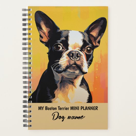 Mein eigener Hundename Boston Terrier Portrait Planer (Vorderseite)