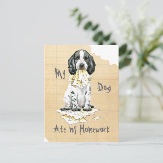 Mein Englisch Cocker Spanisch Ate Meine Hausaufgab Postkarte (Stehend Vorderseite)