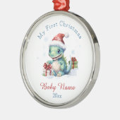 Mein erster Dinosaurier-Individuelle Name Keepake Ornament Aus Metall (Links)