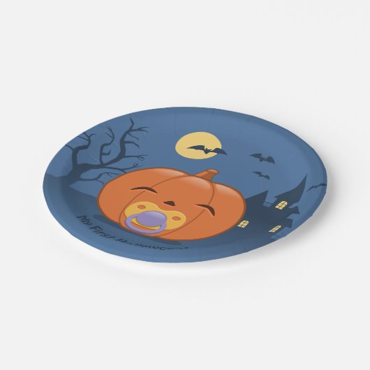 Mein erster Halloween-Schnuller Pumpkin Pappteller (Schrägansicht)