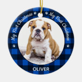 Mein erster Karierter Hund zu Weihnachten Welpen F Keramik Ornament (Vorne)