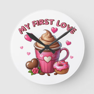Mein erster Liebe Kaffee Runde Wanduhr