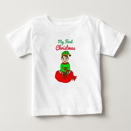 Mein erster Niedlicher Cartoon zu Weihnachten Elf  Baby T-shirt (Vorderseite)