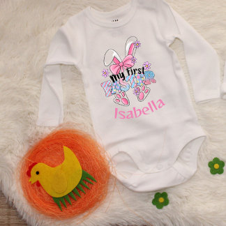 Mein erster Niedlicher Osterrosa-Hase, individuell Baby Strampler
