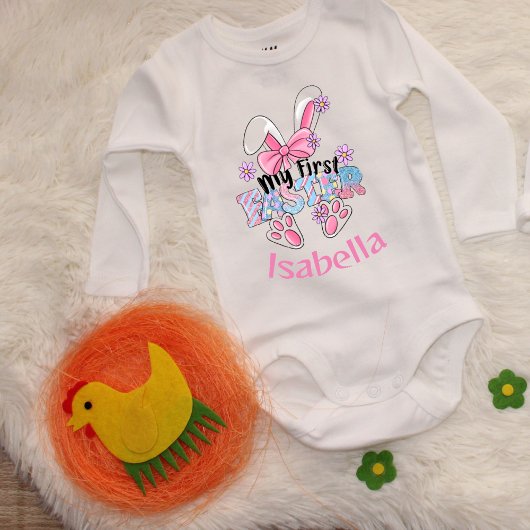Mein erster Niedlicher Osterrosa-Hase, individuell Baby Strampler