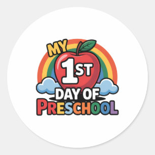 Mein erster Tag im Kindergarten Regenbogen-Apfel Z Runder Aufkleber