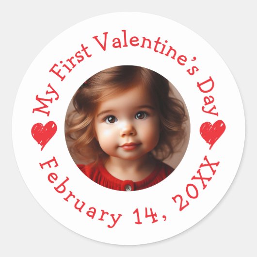 Mein erster Valentinstag ist anpassbar Runder Aufkleber (Vorderseite)