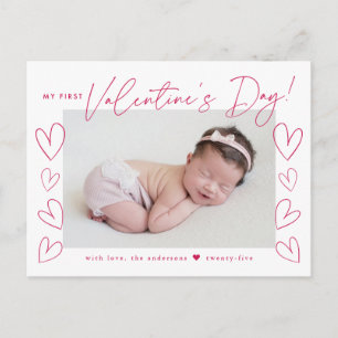 Mein erster Valentinstag Magenta Schrift Foto Feiertagspostkarte