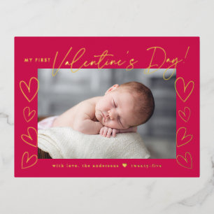 Mein erster Valentinstag Magenta Valentinstag Folien Feiertagspostkarte