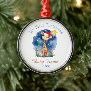 Mein erster Weihnachts-Giraffe-Individuelle Name K Ornament Aus Metall