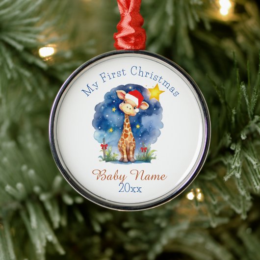 Mein erster Weihnachts-Giraffe-Individuelle Name K Ornament Aus Metall