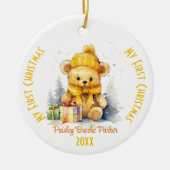 Mein erster Weihnachts-Individuelle Name Gelbbbär Keramik Ornament (Vorne)