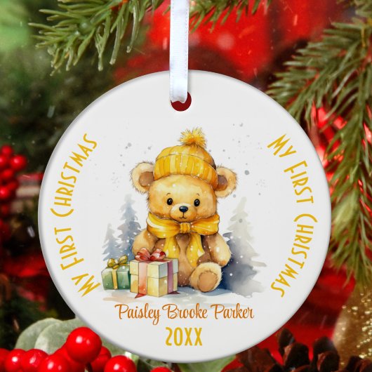 Mein erster Weihnachts-Individuelle Name Gelbbbär Keramik Ornament